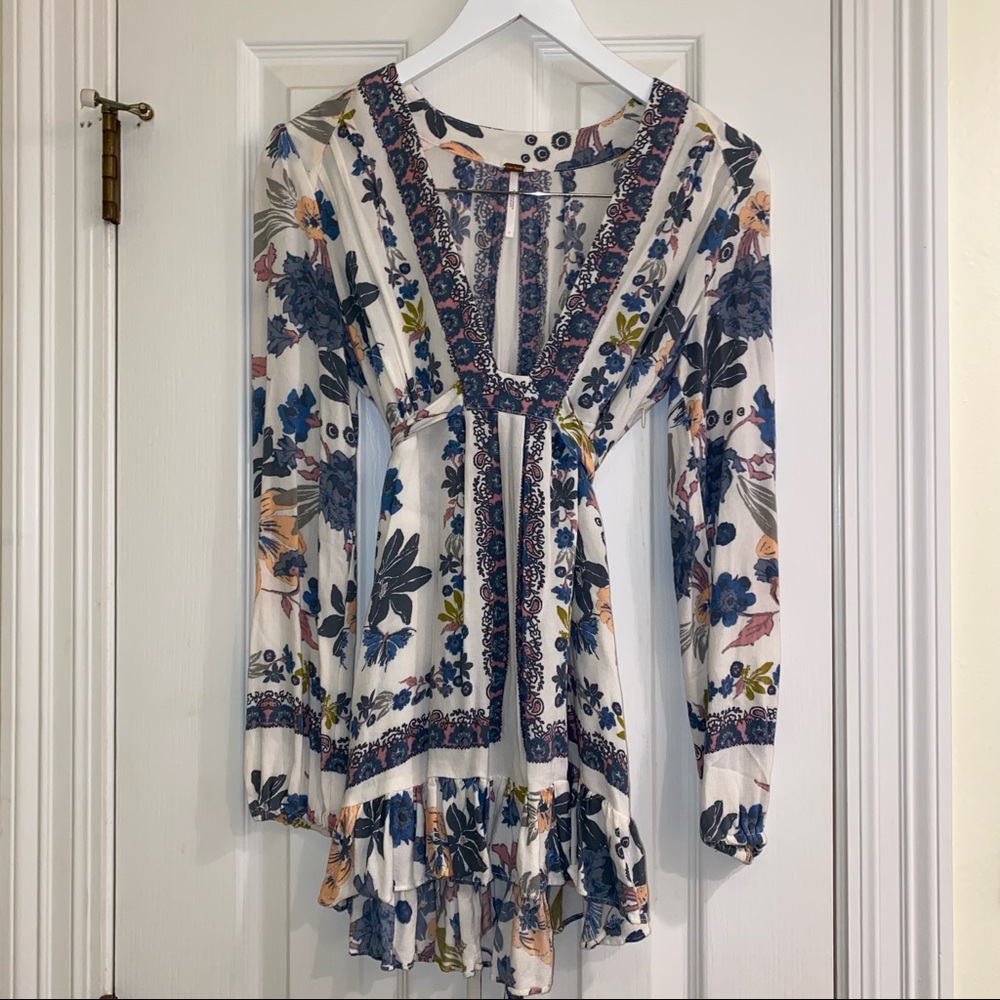 Free People Floral Boho Long-sleeve Blouse